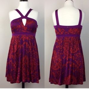 Marciano Red and Purple Printed Silk Dress